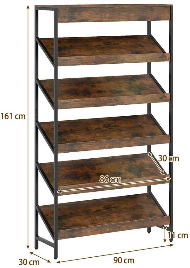 Promotions Lentyna, 6 pakopų pastatoma lentyna, 90x30x161 cm, ruda, metalinis rėmas