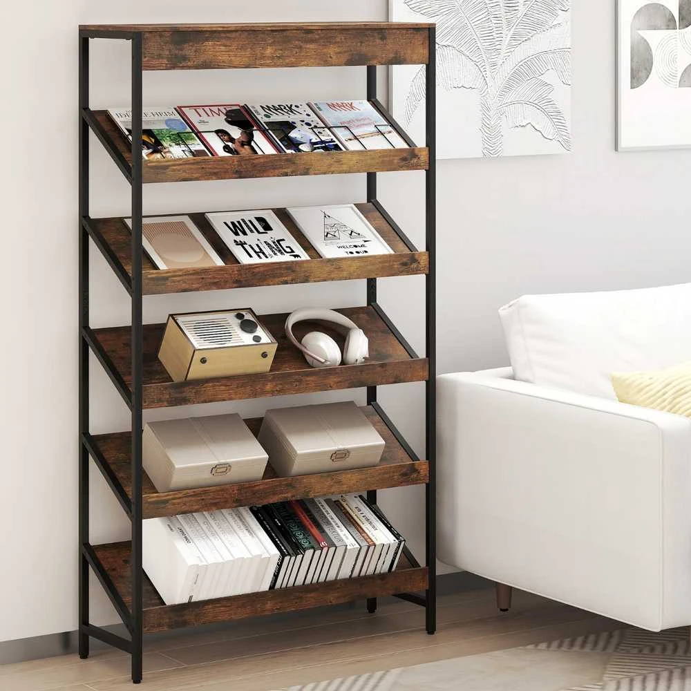 Promotions Lentyna, 6 pakopų pastatoma lentyna, 90x30x161 cm, ruda, metalinis rėmas