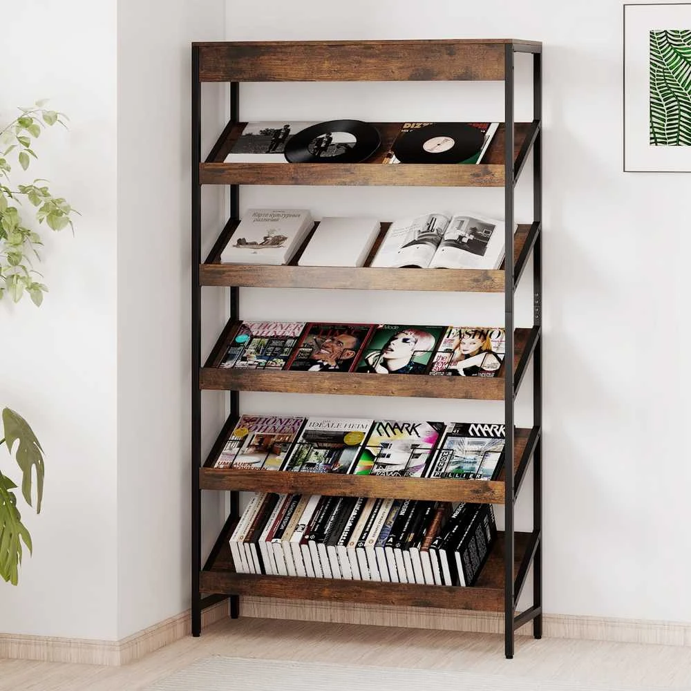 Promotions Lentyna, 6 pakopų pastatoma lentyna, 90x30x161 cm, ruda, metalinis rėmas