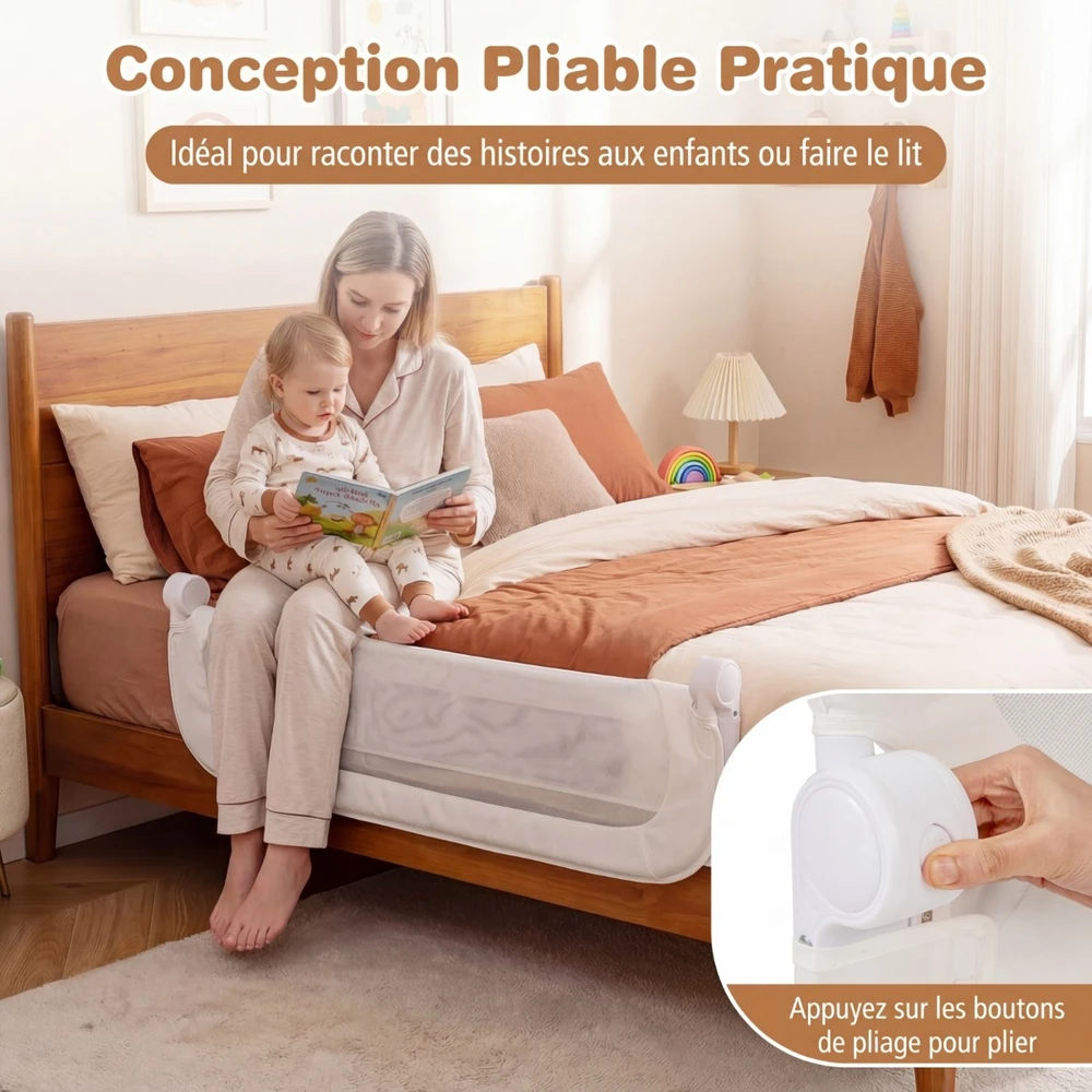 Promotions Lovos apsauga 120x36x60 cm Balta Sulankstoma Reguliuojama Saugos Tvorelė