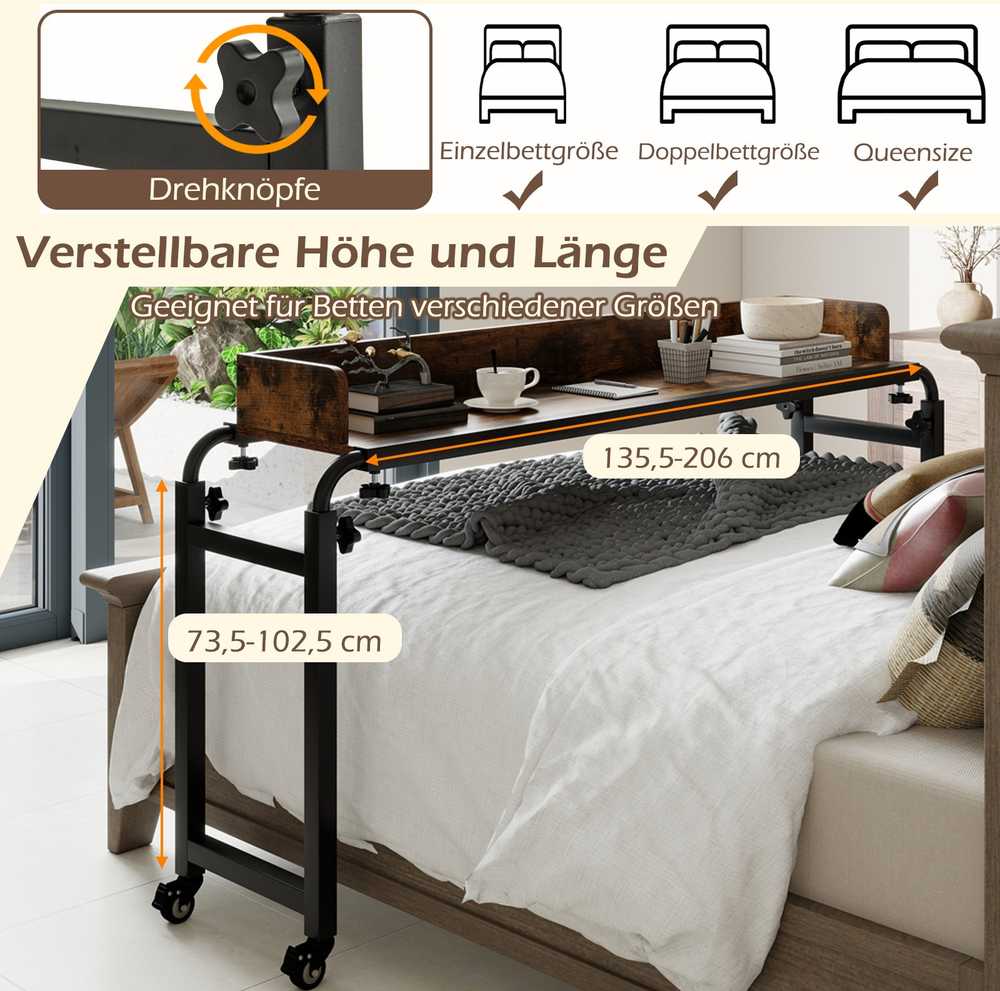 Promotions Stalas lovai, 135,5-206x40x73,5-102,5 cm, Rudas ir Juodas