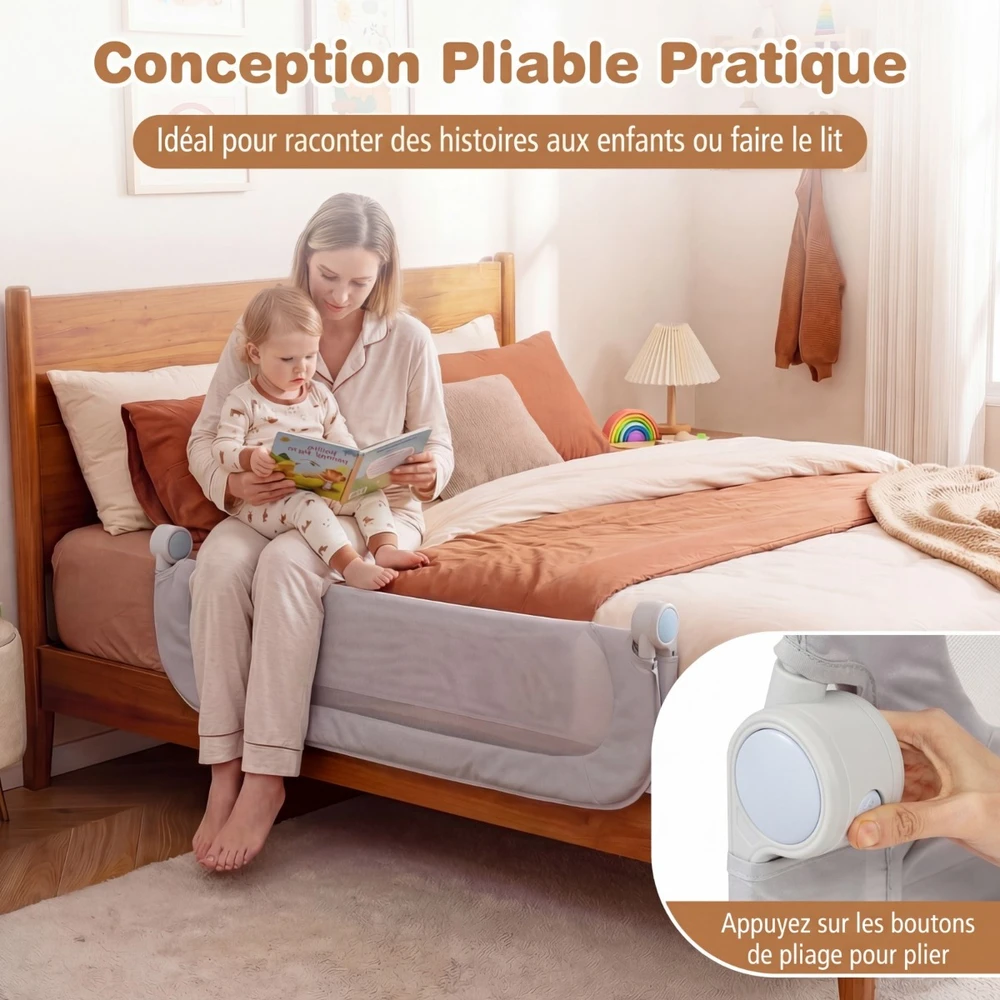 Promotions Lovos turėklas 120x36x60 cm Pilkas Sulankstomas Reguliuojamas