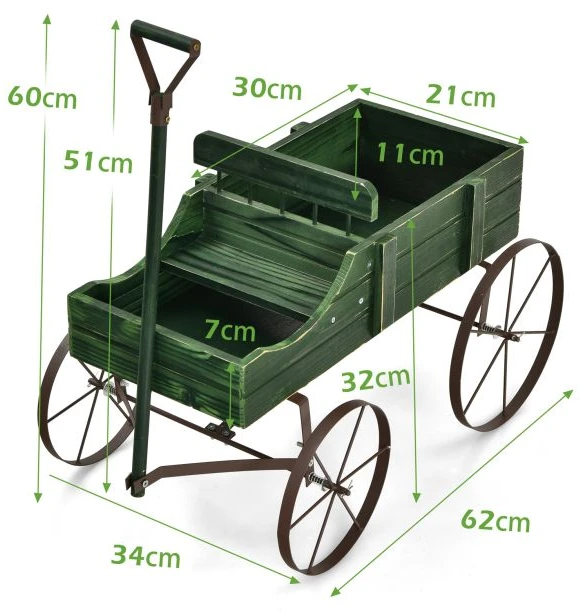Promotions Medinis vežimėlis vazonui su reguliuojama rankena 62,23x34,29x60,96 cm žalias