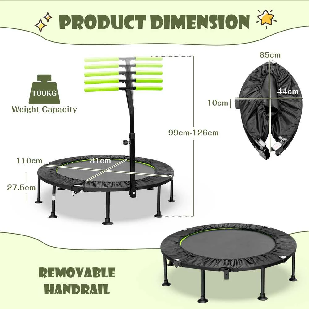 Promotions Mini batutas su reguliuojamu turėklu, 110x110x99-126 cm, žalias