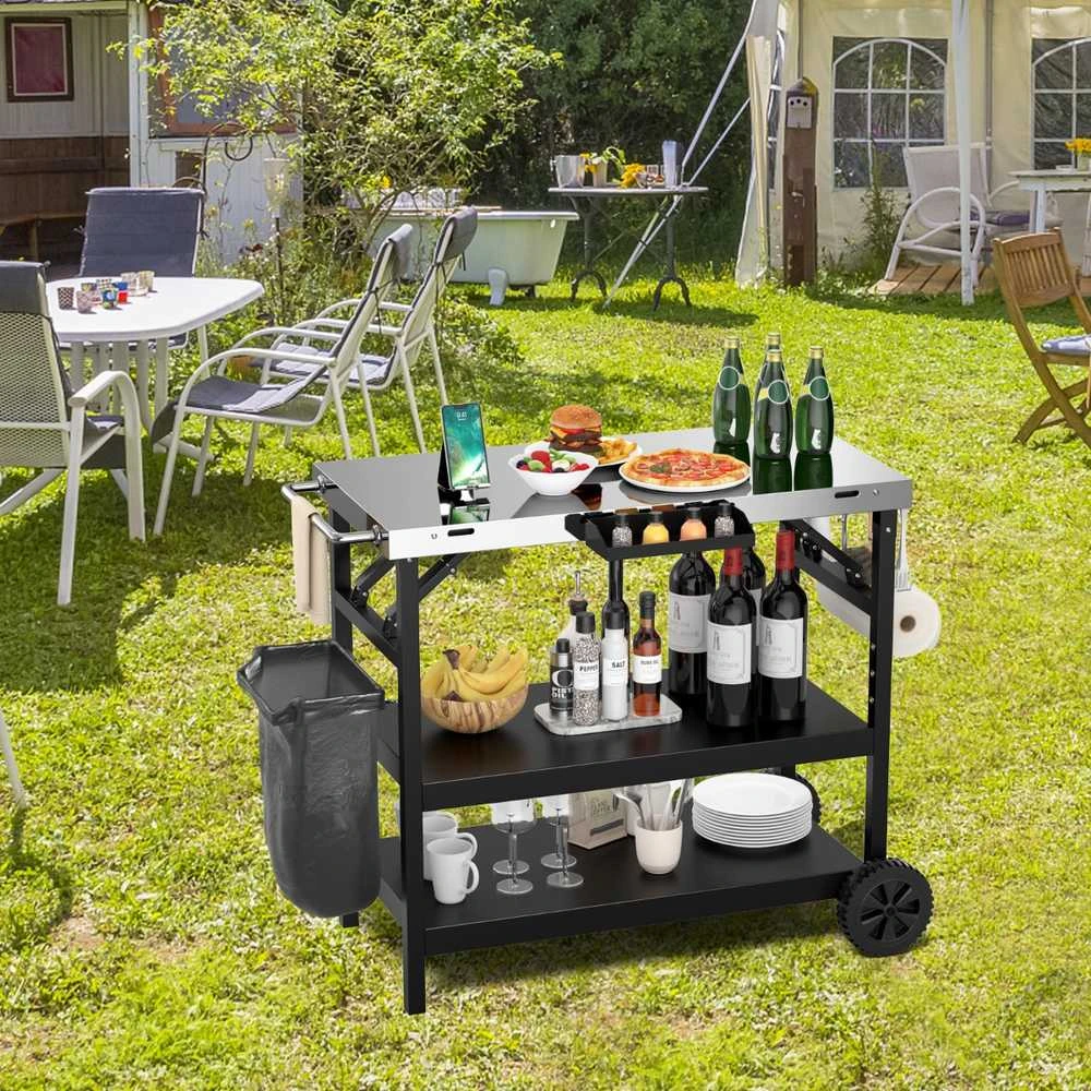 Promotions Mobilus maisto ruošimo vežimėlis, 106x52x84 cm, juodas ir sidabrinis