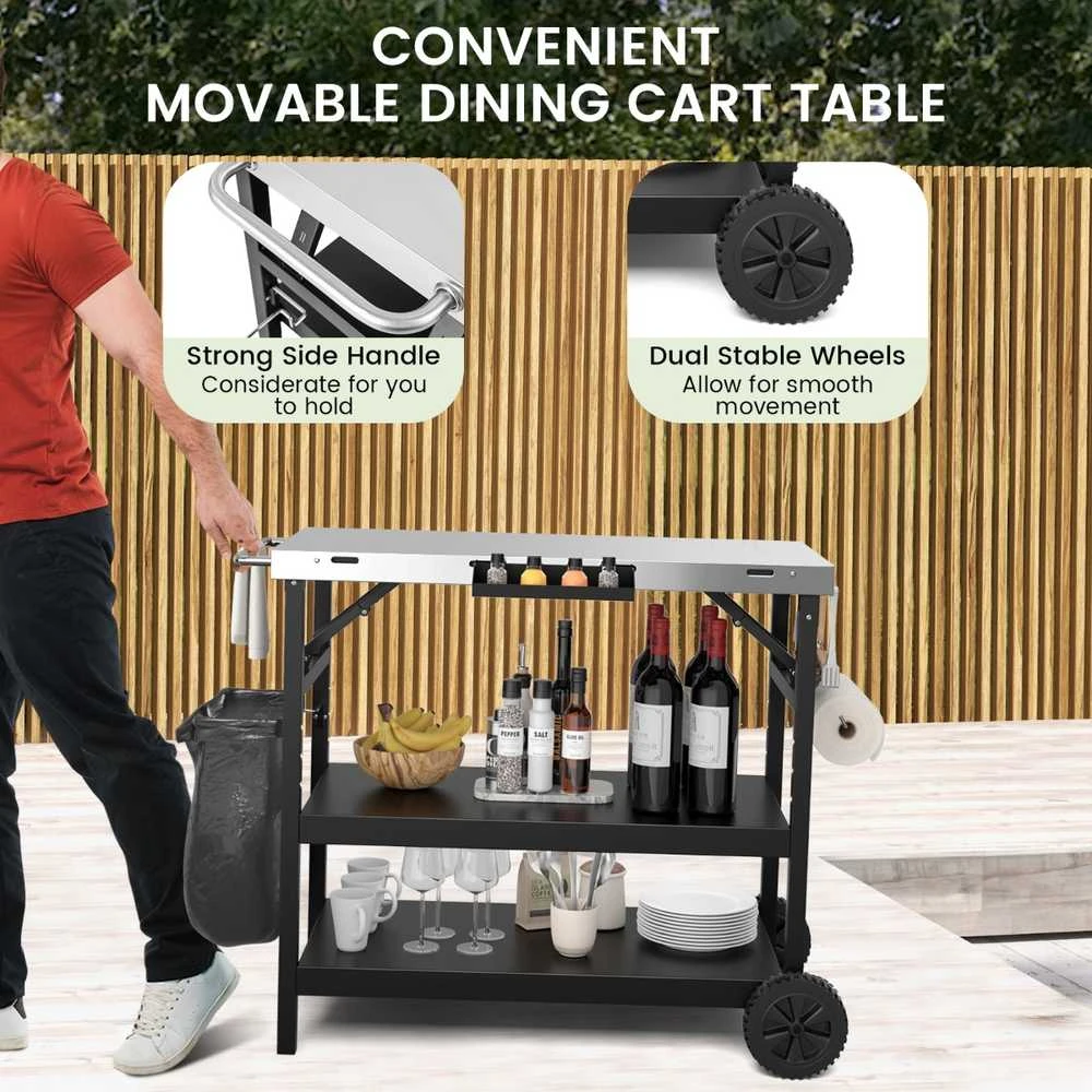 Promotions Mobilus maisto ruošimo vežimėlis, 106x52x84 cm, juodas ir sidabrinis