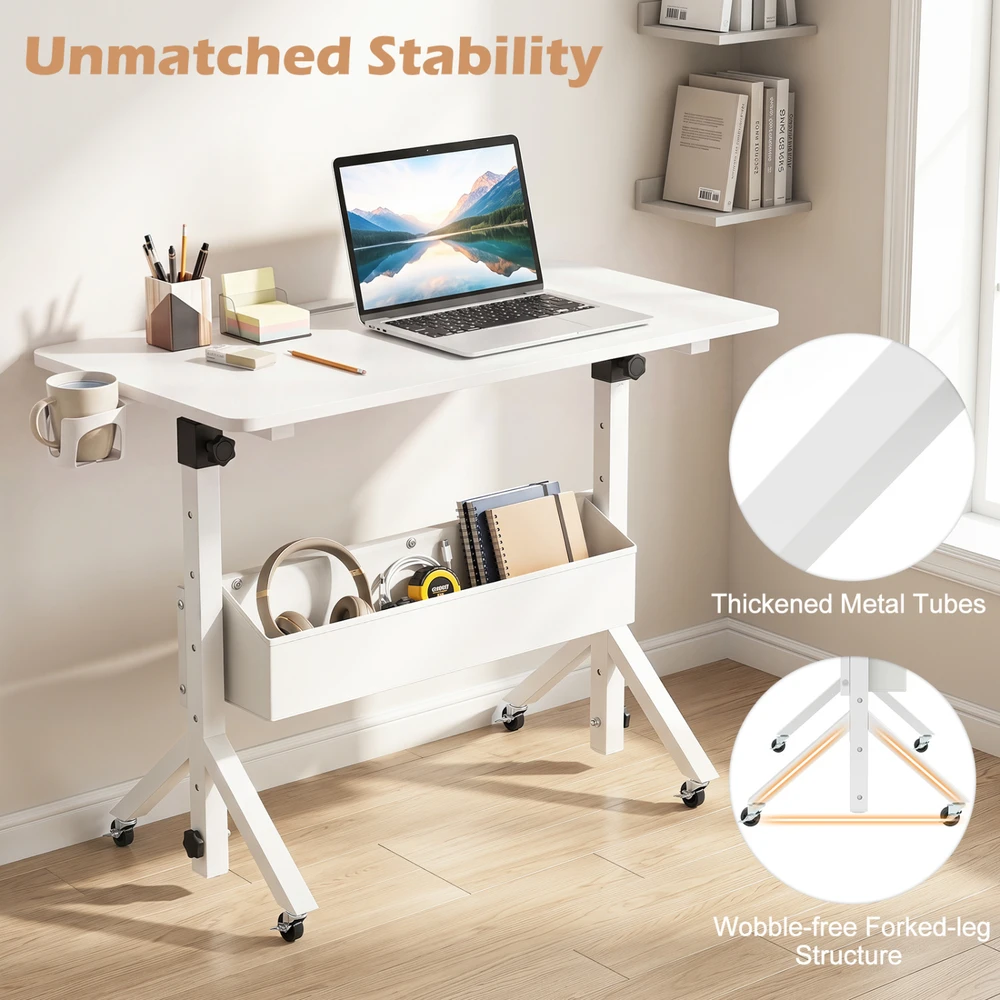 Promotions Mobilus stovimas stalas, aukščio reguliavimas, 80x40x70-117 cm, baltas