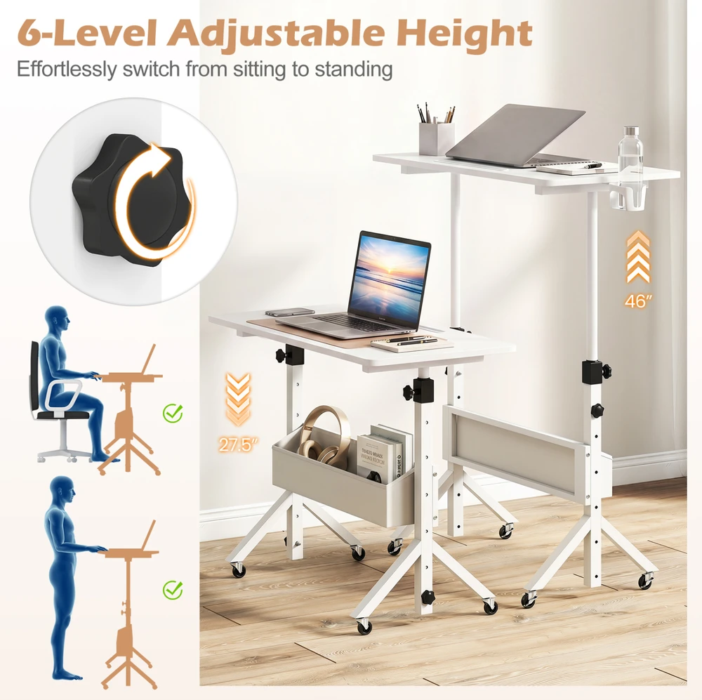 Promotions Mobilus stovimas stalas, aukščio reguliavimas, 80x40x70-117 cm, baltas