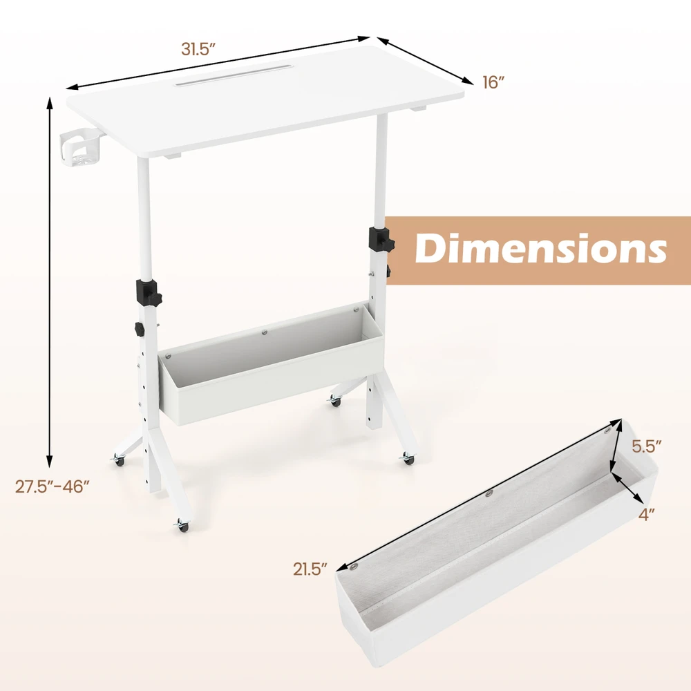 Promotions Mobilus stovimas stalas, aukščio reguliavimas, 80x40x70-117 cm, baltas