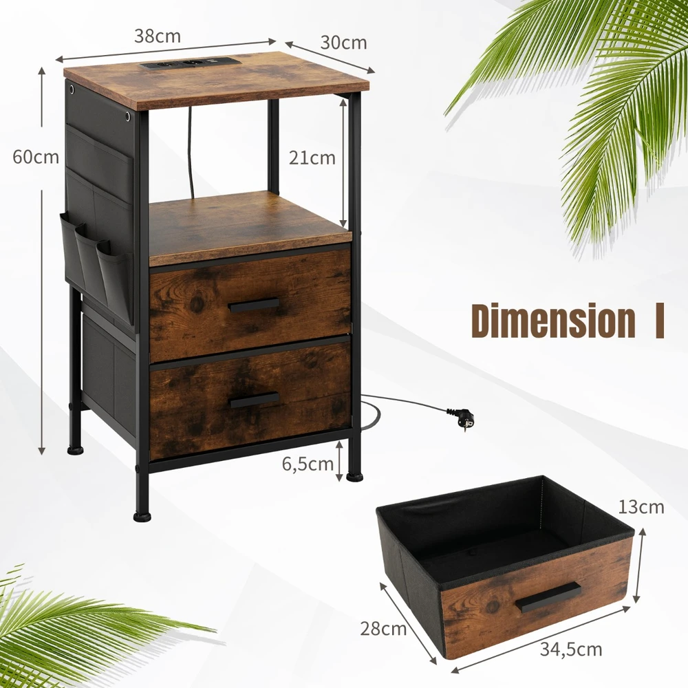 Promotions Naktiniai staliukai 2 vnt. su įkrovimo stotele 38x30x60 cm, kaimiško rudos spalvos