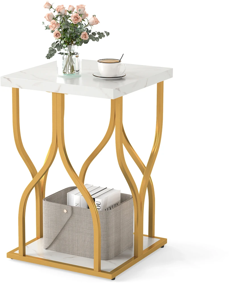 Promotions Naktinis staliukas 39,4x39,4x59,7 cm baltas/auksinis