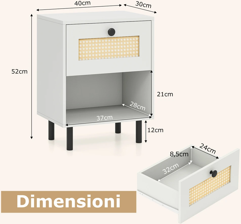 Promotions Naktinis staliukas 40x30x52 cm baltas juodas su daiktadėže