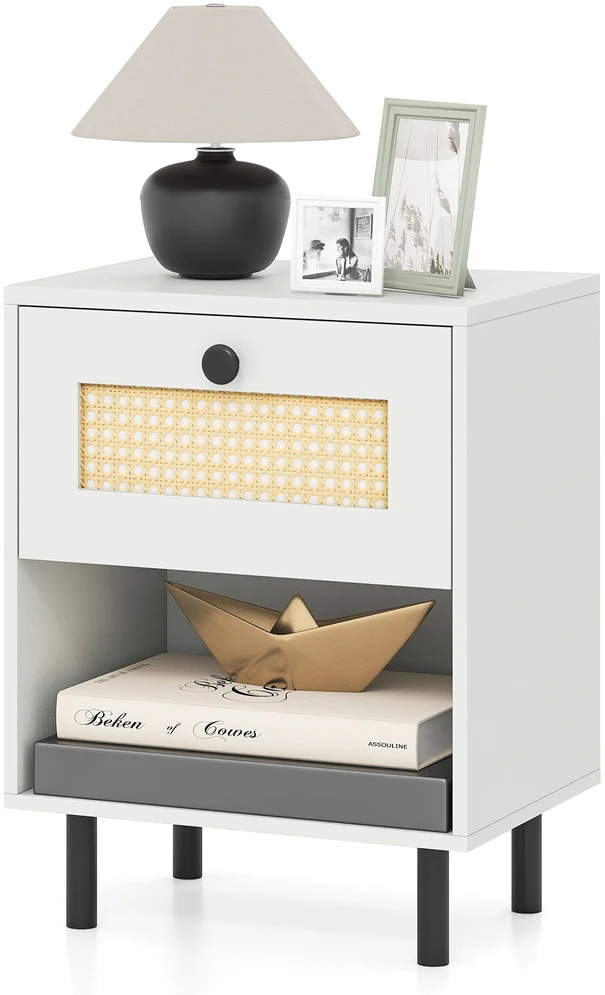 Promotions Naktinis staliukas 40x30x52 cm baltas juodas su daiktadėže