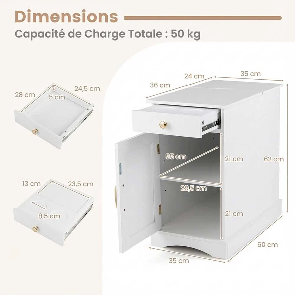 Promotions Naktinis staliukas 60x35x62 cm baltas, su laikymo vieta