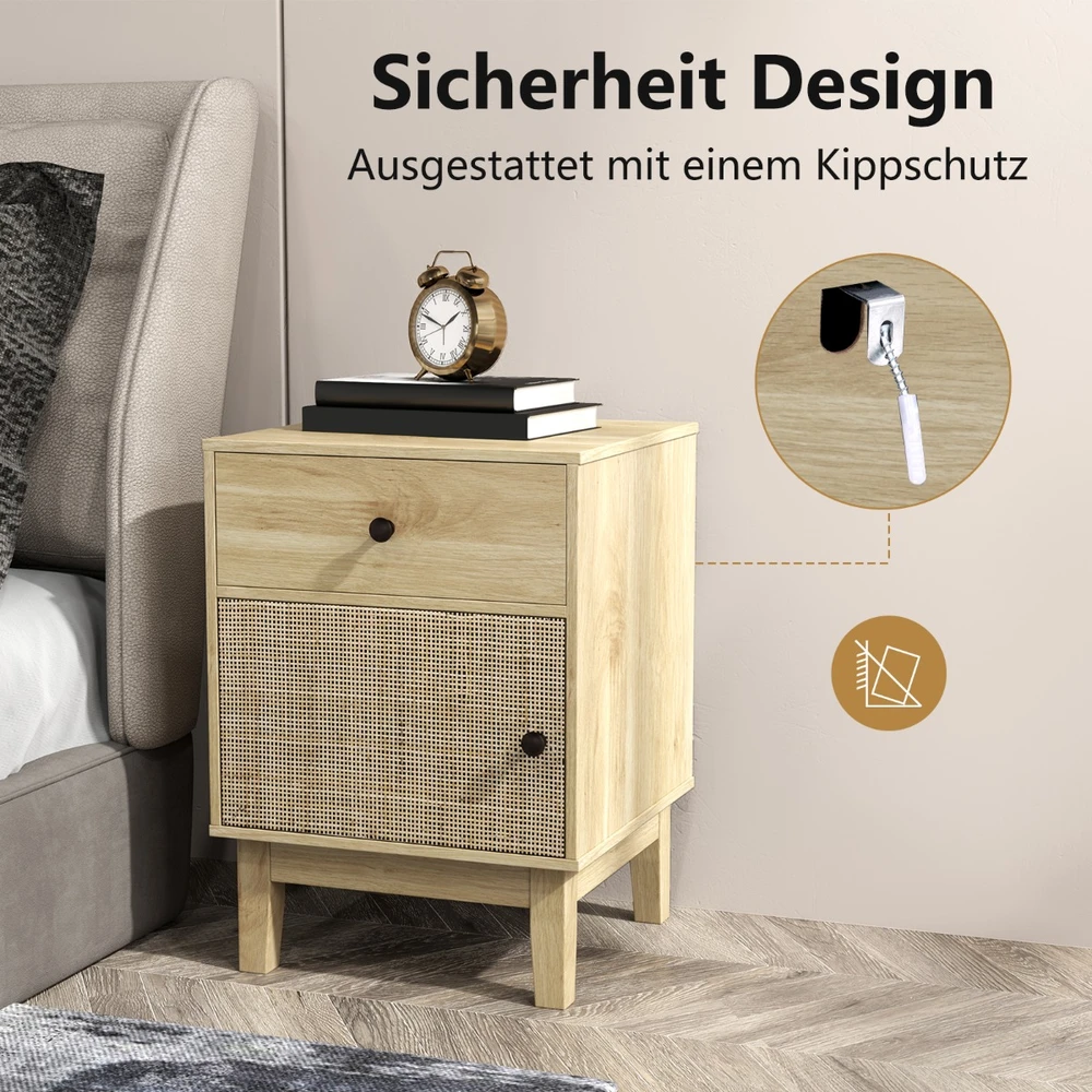 Promotions Naktinis staliukas iš rotango su stalčiumi ir spintelė natūralios spalvos