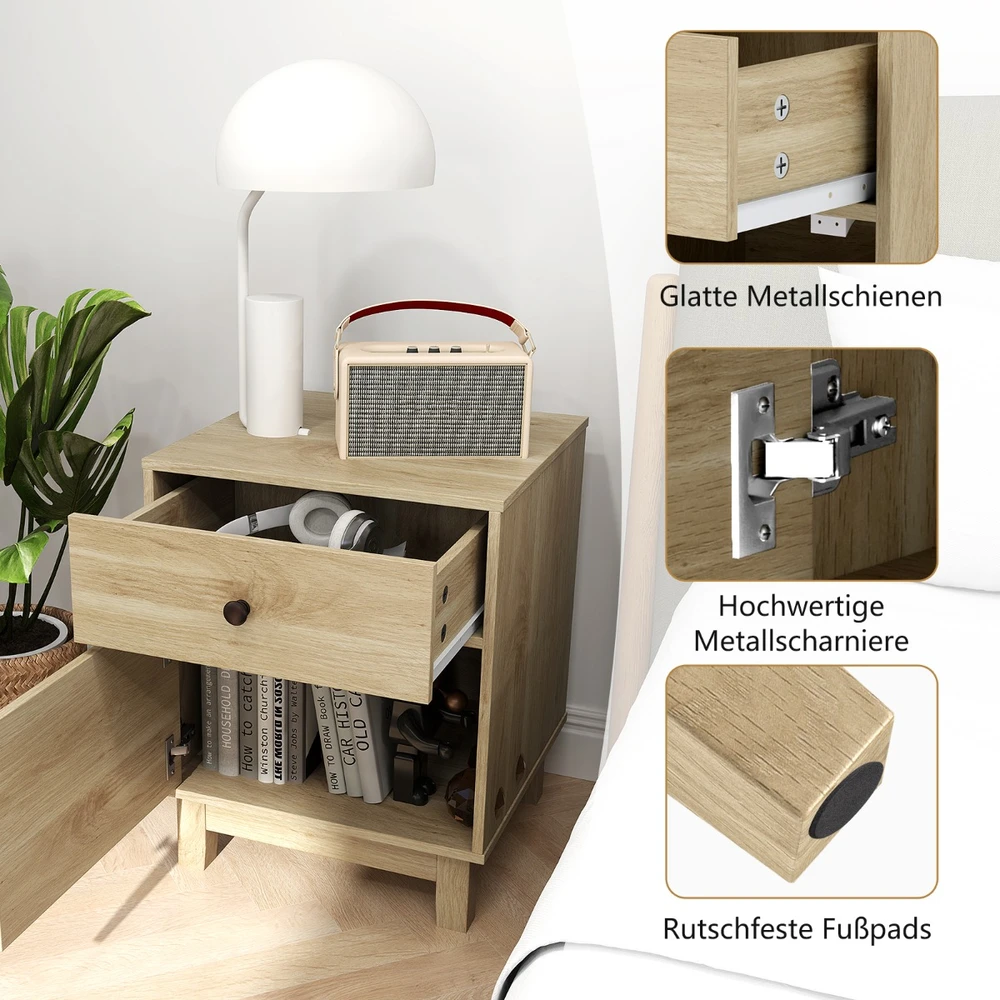 Promotions Naktinis staliukas iš rotango su stalčiumi ir spintelė natūralios spalvos