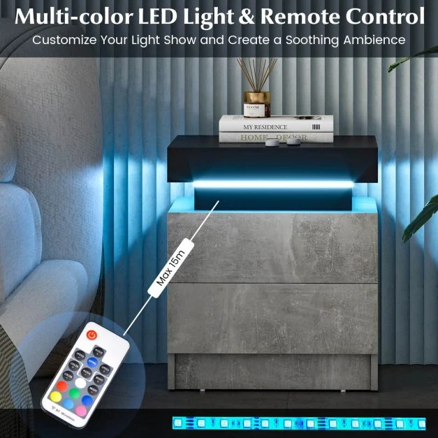 Promotions Naktinis staliukas su 2 stalčiais ir LED apšvietimu 45x35x52 cm baltas/pilkas