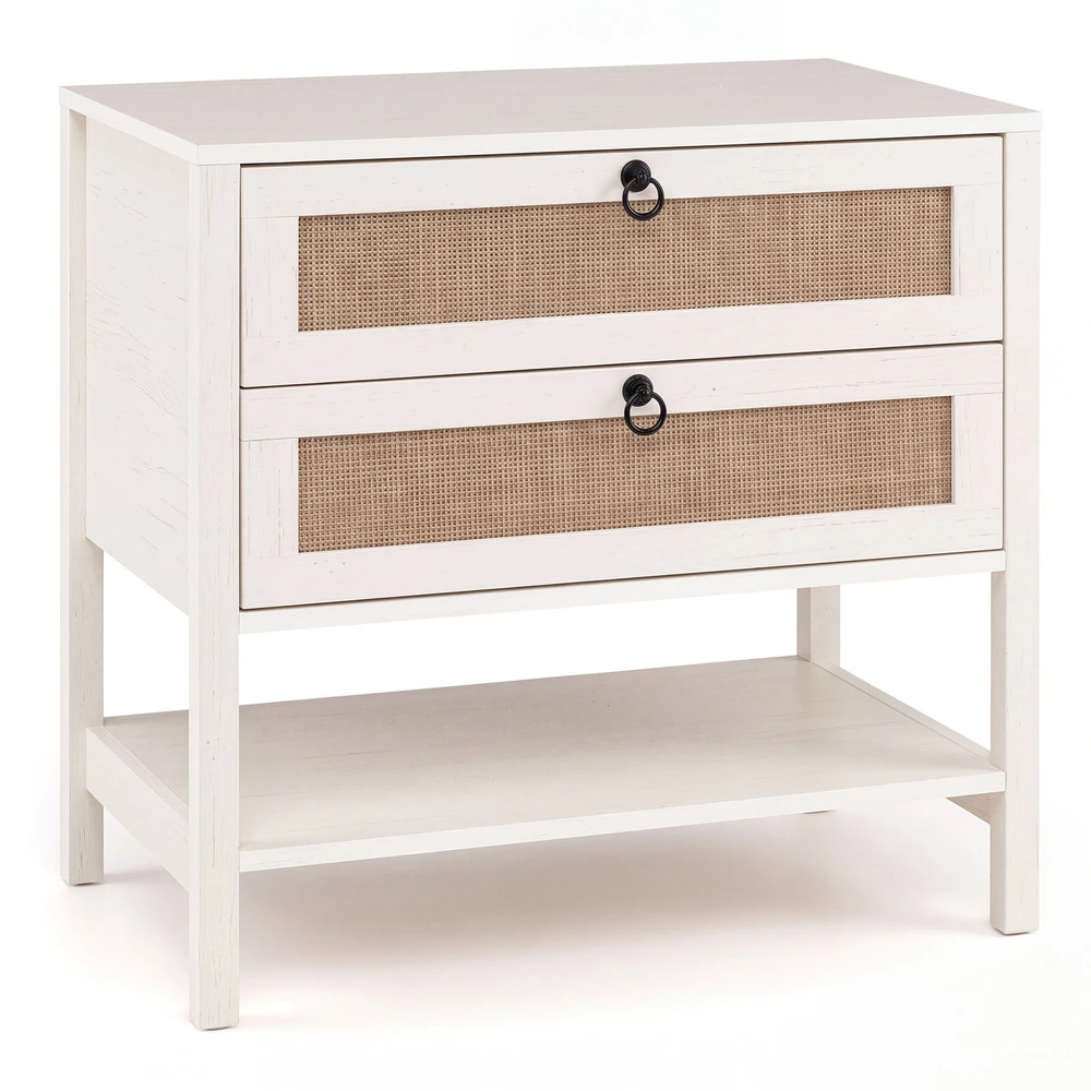 Promotions Naktinis staliukas su 2 stalčiais ir atvira lentyna 68,6x40,6x64,8 cm balintos ąžuolo spalvos