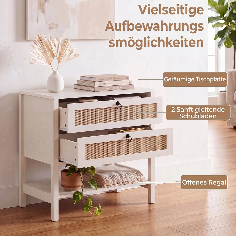Promotions Naktinis staliukas su 2 stalčiais ir atvira lentyna 68,6x40,6x64,8 cm balintos ąžuolo spalvos