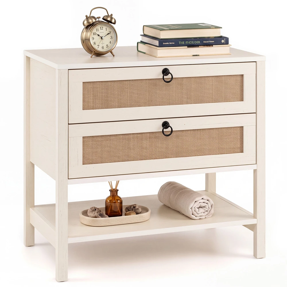 Promotions Naktinis staliukas su 2 stalčiais ir atvira lentyna 68,6x40,6x64,8 cm balintos ąžuolo spalvos