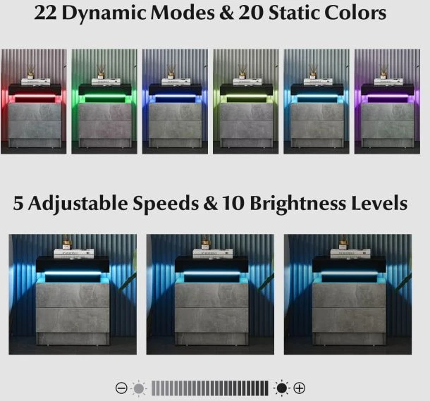 Promotions Naktinis staliukas su 2 stalčiais ir LED apšvietimu 45x35x52 cm baltas/pilkas