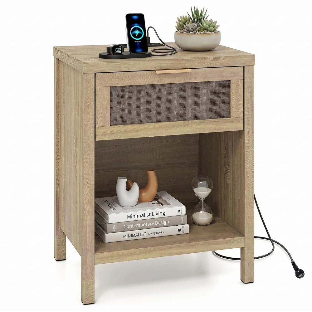 Promotions Naktinis staliukas su stalčiumi ir įkrovimo stotele 50x38x64,5 cm natūralus