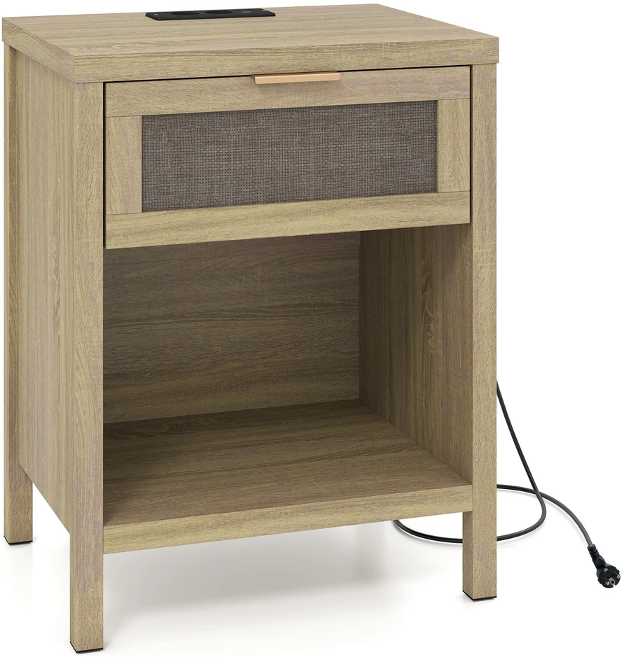 Promotions Naktinis staliukas su stalčiumi ir įkrovimo stotele 50x38x64,5 cm natūralus