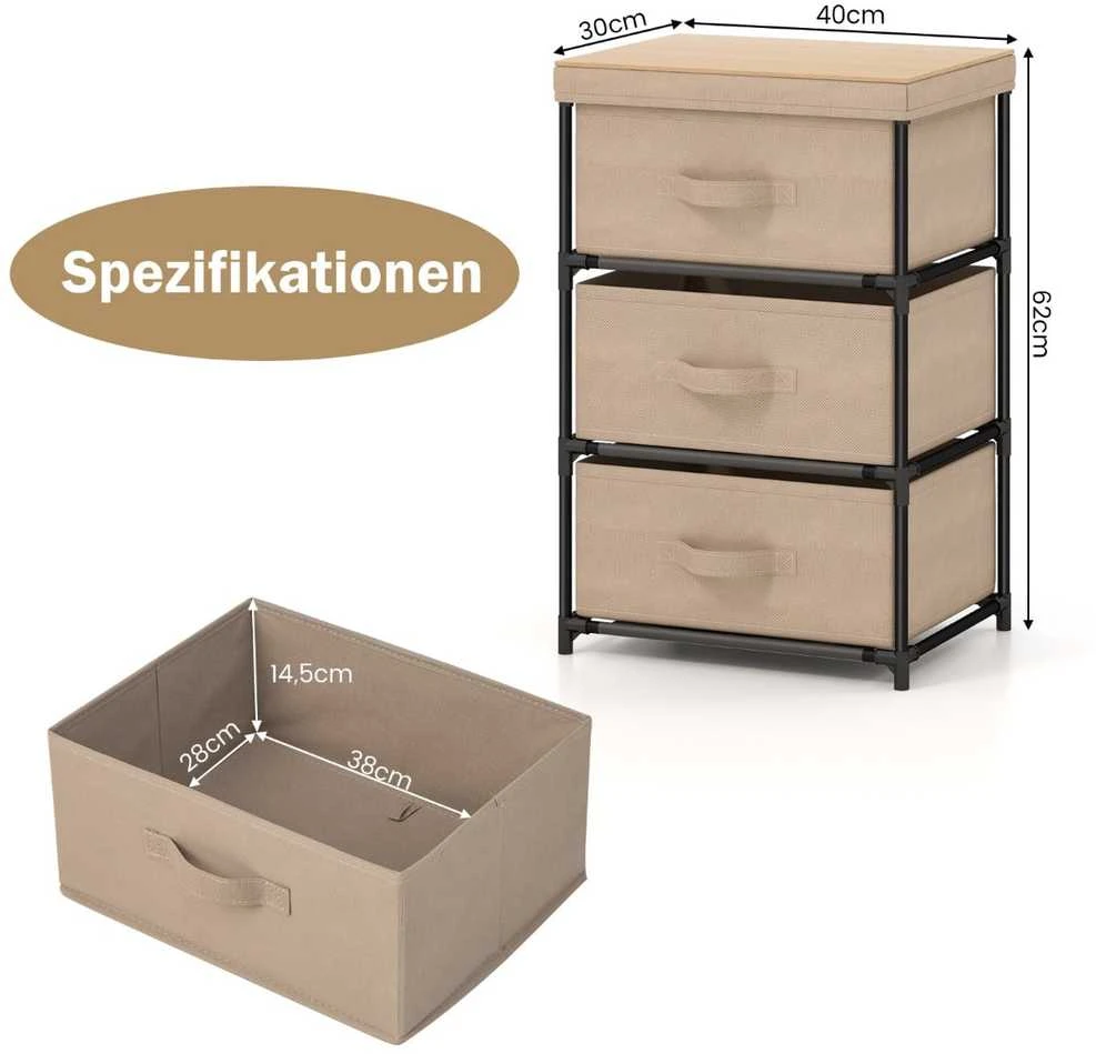 Promotions Naktinių staliukų komplektas 2 vnt., audinio stalčiai, metalinis rėmas, ruda, su laikymo vieta