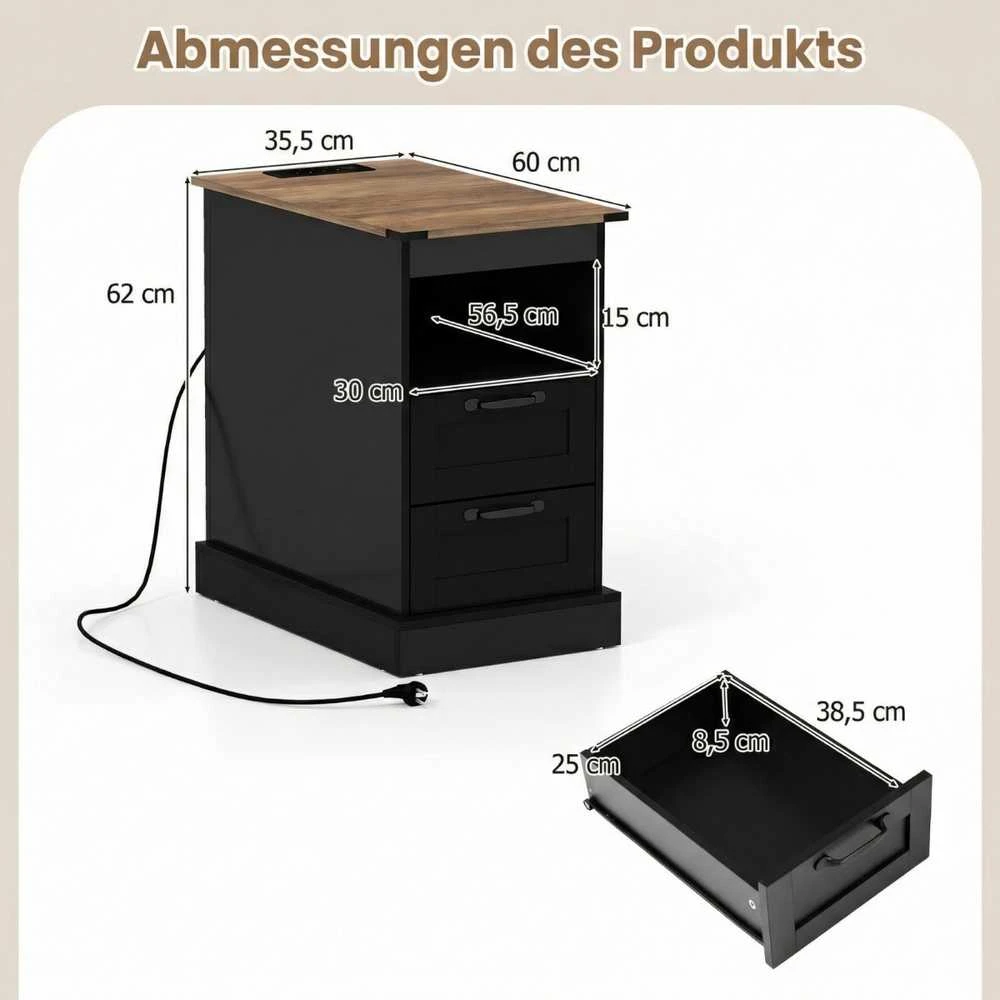 Promotions Naktinių staliukų komplektas, 60x35,5x62 cm, juoda, su laikymo vieta