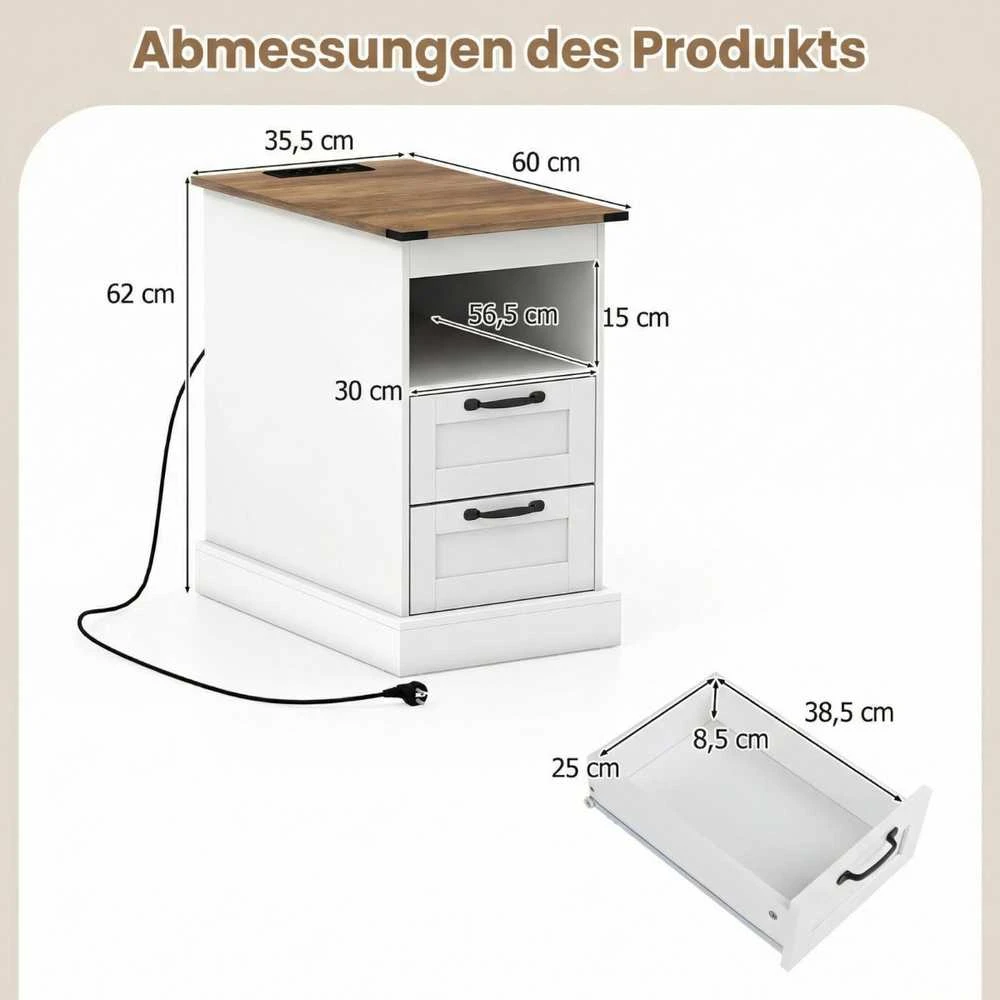 Promotions Naktinių staliukų komplektas, 60x35.5x62 cm, balta, su laikymo vieta