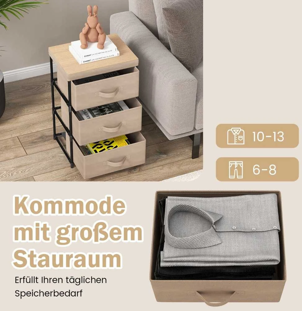 Promotions Naktinių staliukų komplektas 2 vnt., audinio stalčiai, metalinis rėmas, ruda, su laikymo vieta