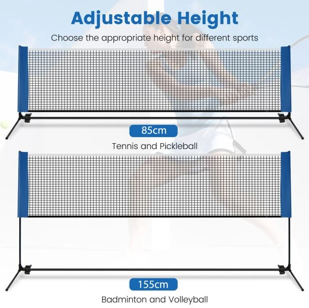 Promotions Nešiojama badmintono tinklas su stulpeliais ir nešiojimo krepšiu, reguliuojamas aukštis 85-155 cm, mėlynas
