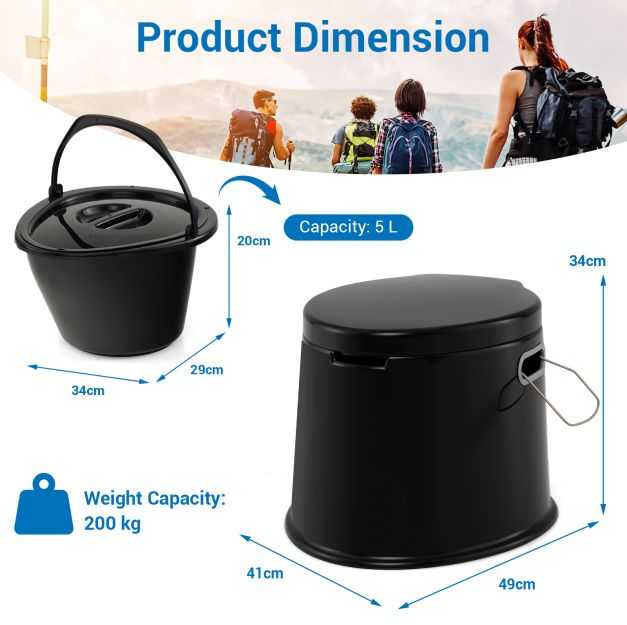 Promotions Nešiojamas kelioninis tualetas, 200 kg talpa, juodas