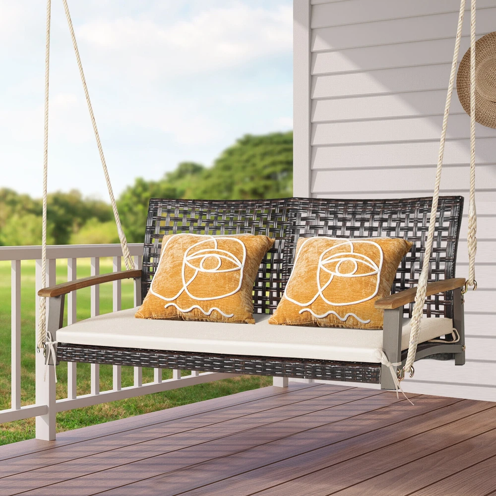 Promotions Pakabinamas pintas verandos supamas krėslas dviem 131x69x55 cm šviesiai baltas