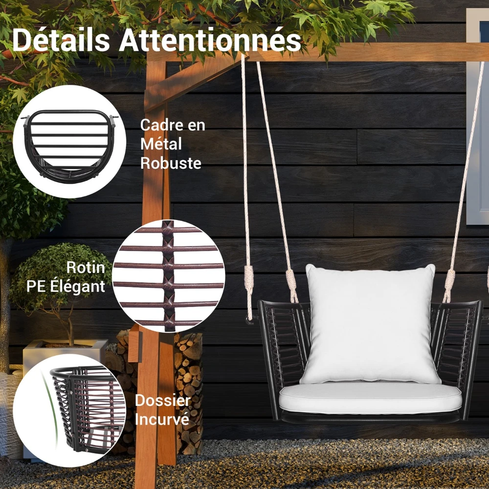 Promotions Pakabinamas rotango krėslas su pagalvėle ir metaliniu rėmu 77,5x62x38 cm mišrios rudos spalvos