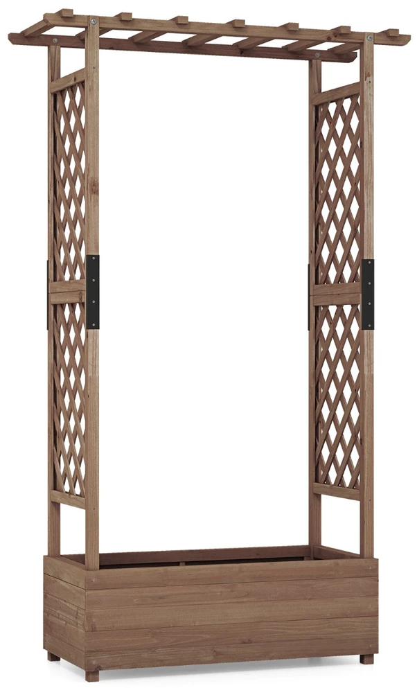 Promotions Pakelta daržinė lysvė su 2 šoninėmis grotelių tvorelėmis ir kabančiu stogu 182x110x44 cm kavos spalvos