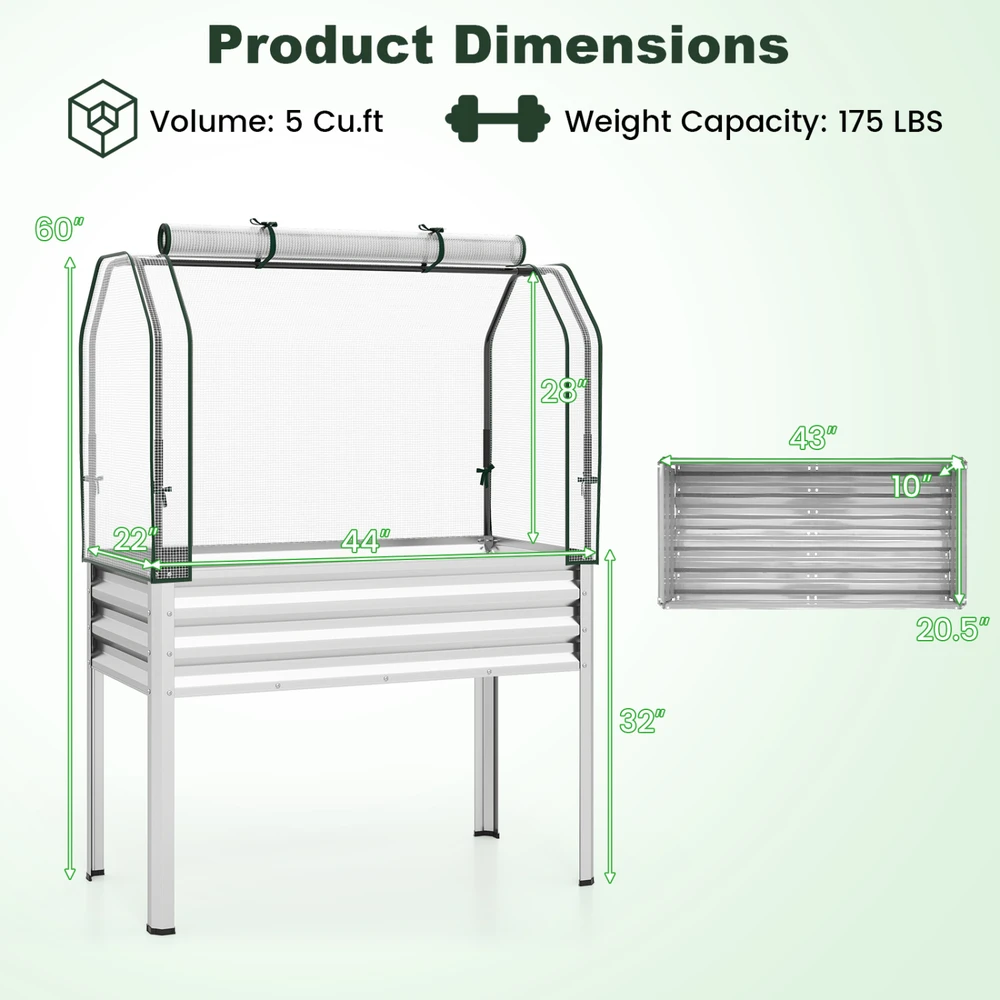 Promotions Pakelta daržinė lysvė su šiltnamio uždengimu 112x55.9x152.4 cm sidabrinė metalinė