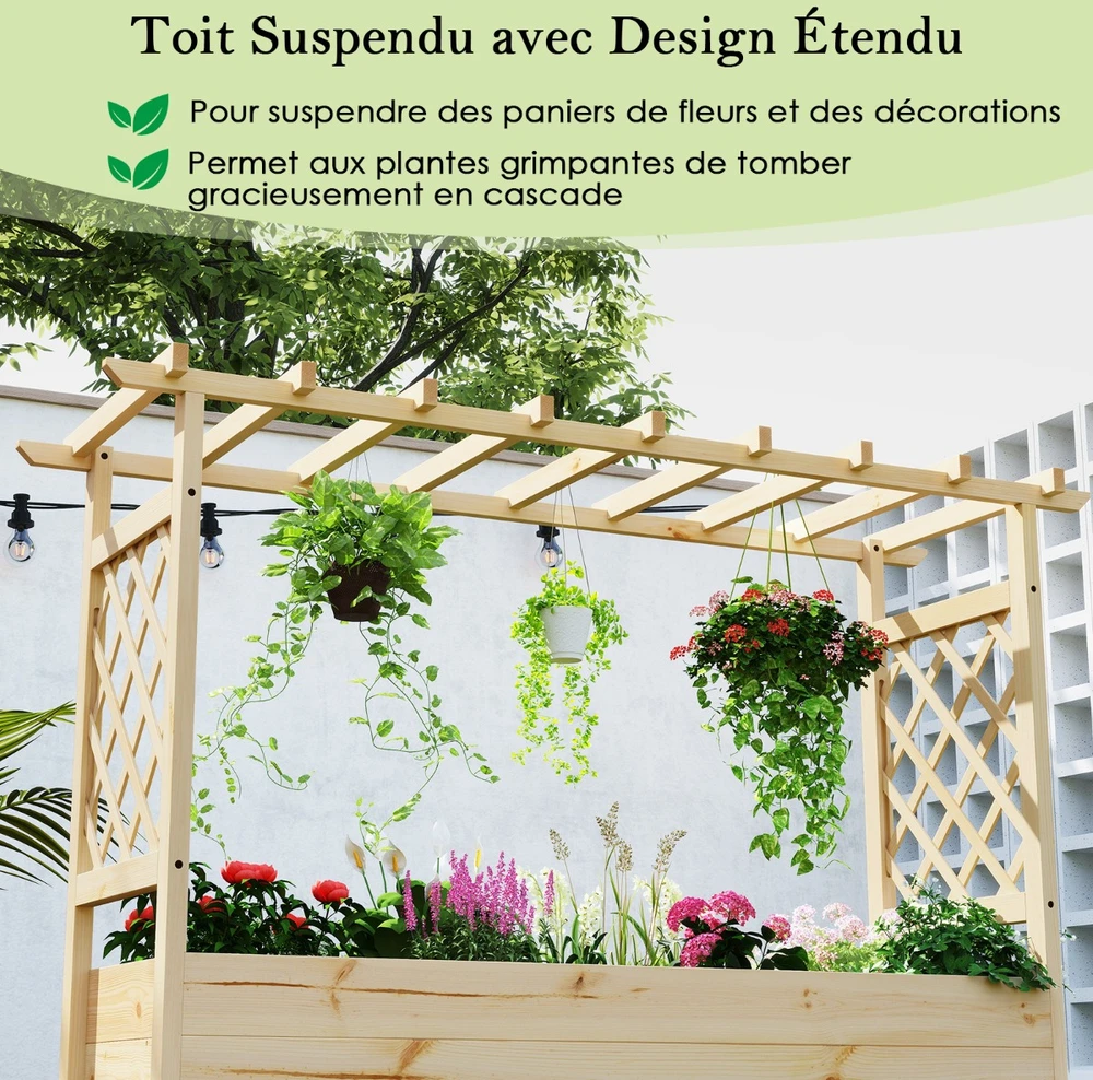 Promotions Pakelta daržo lysvė su treliažu ir stogu 148x50x103 cm natūrali