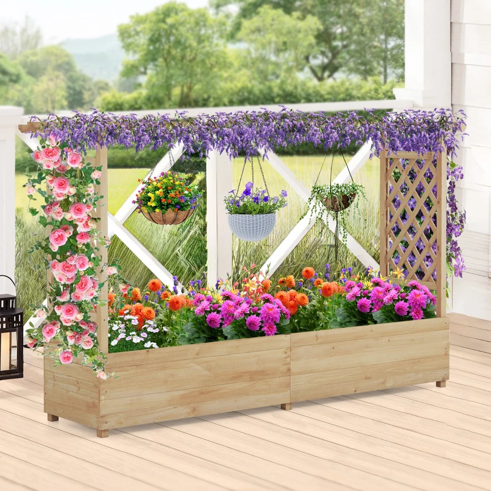 Promotions Pakelta lysvė su tvorele ir kabančiu stogu 200x44x114 cm natūrali