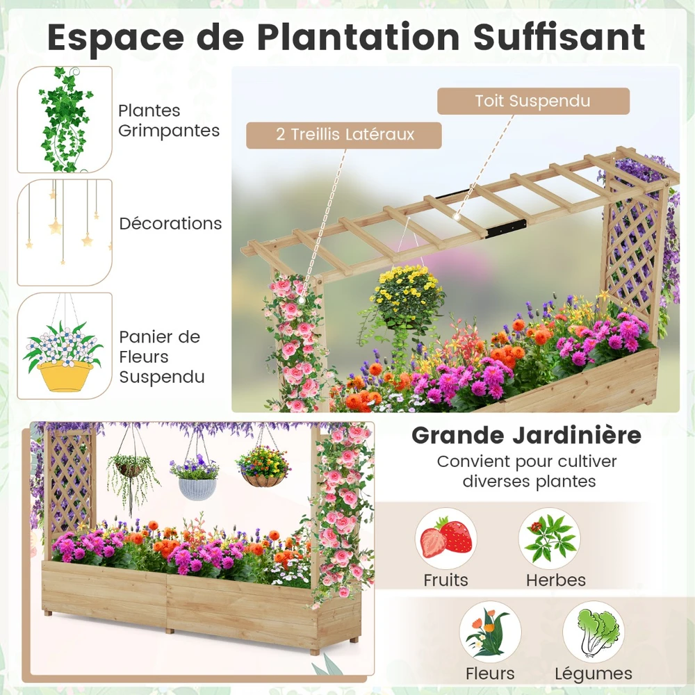 Promotions Pakelta lysvė su tvorele ir kabančiu stogu 200x44x114 cm natūrali