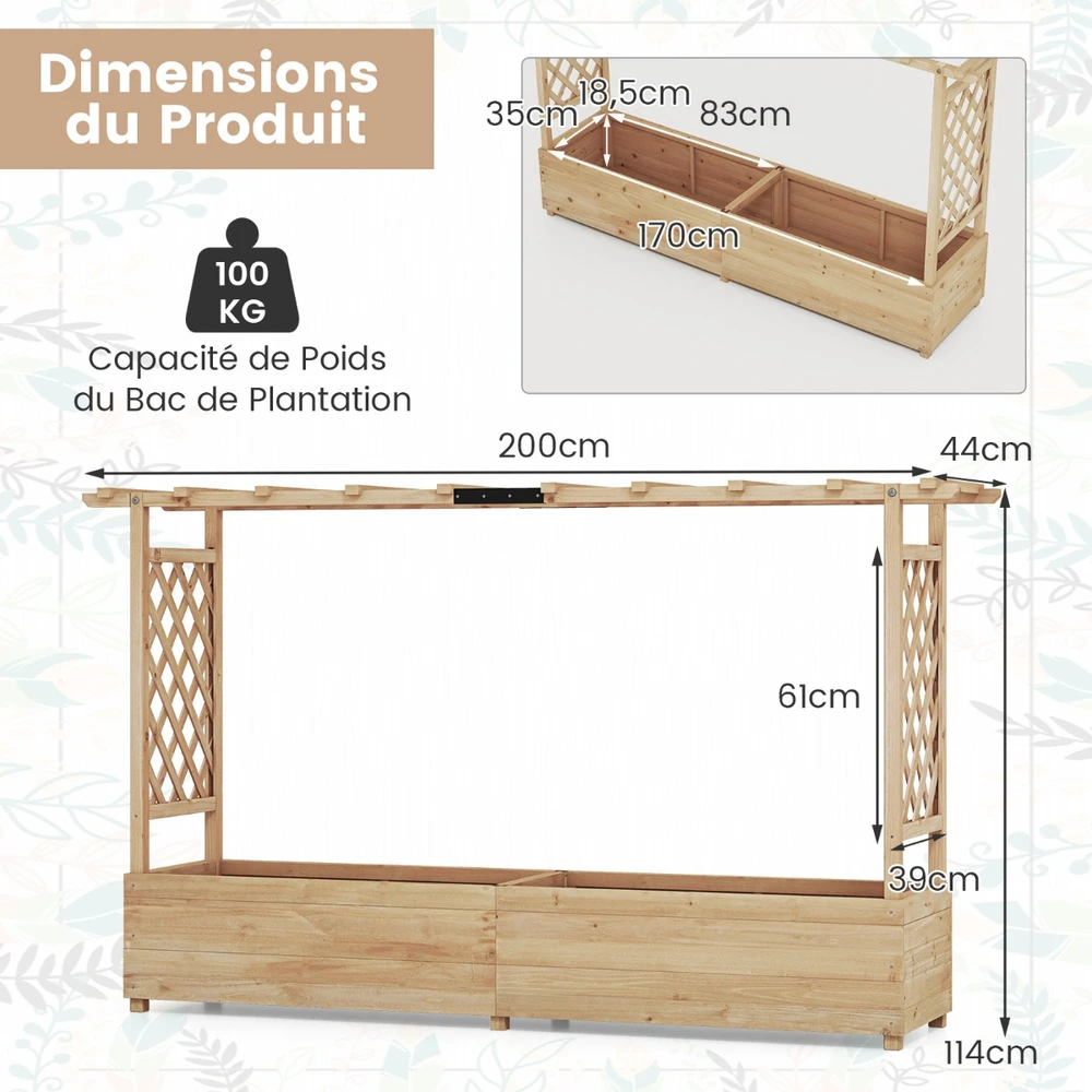 Promotions Pakelta lysvė su tvorele ir kabančiu stogu 200x44x114 cm natūrali