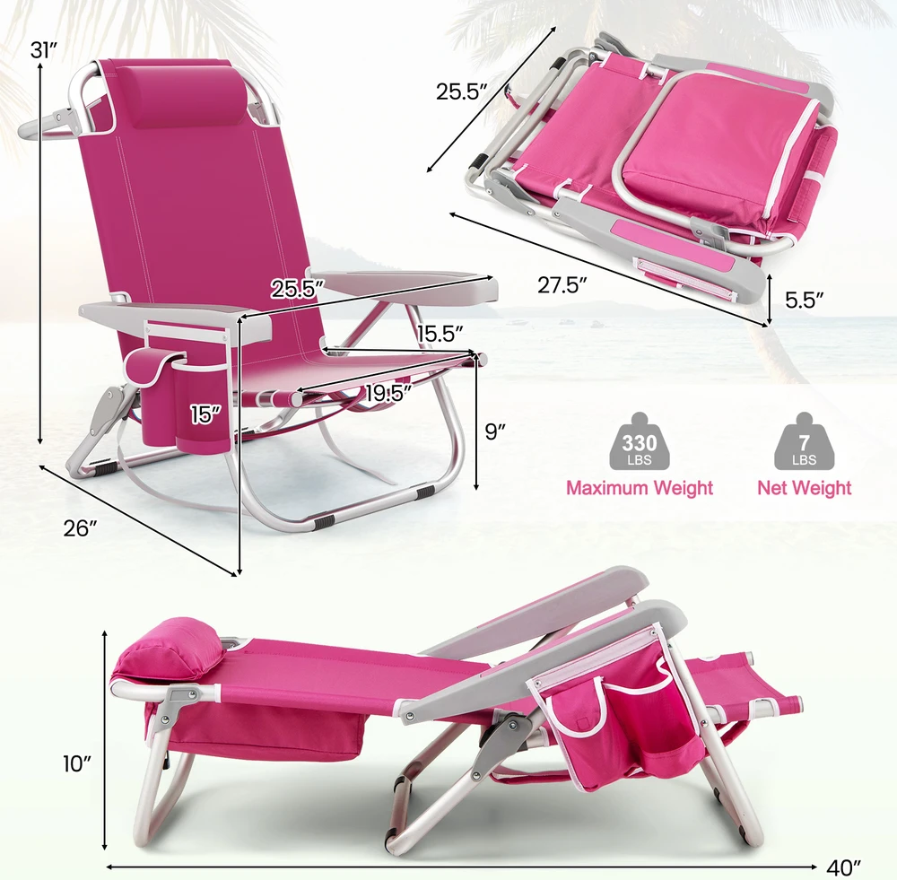 Promotions Paplūdimio kėdžių komplektas 66x64.8x78.7 cm rožinės spalvos sulankstomas