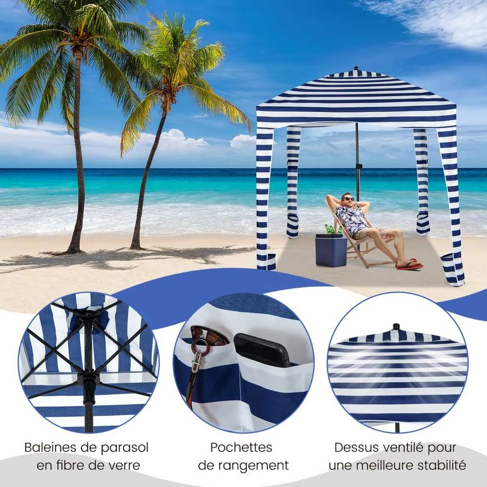 Promotions Paplūdimio palapinė, 183x183x215-240 cm, mėlyna ir balta