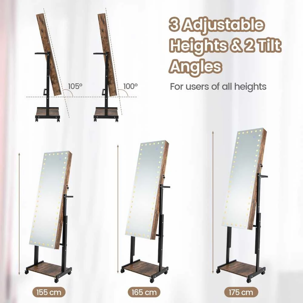 Promotions Papuošalų spintelė, Reguliuojamo aukščio pilno ilgio veidrodis, 45,7x35,6x155-175,3 cm, Balta