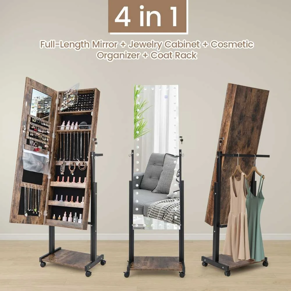 Promotions Papuošalų spintelė, Reguliuojamo aukščio pilno ilgio veidrodis, 45,7x35,6x155-175,3 cm, Balta
