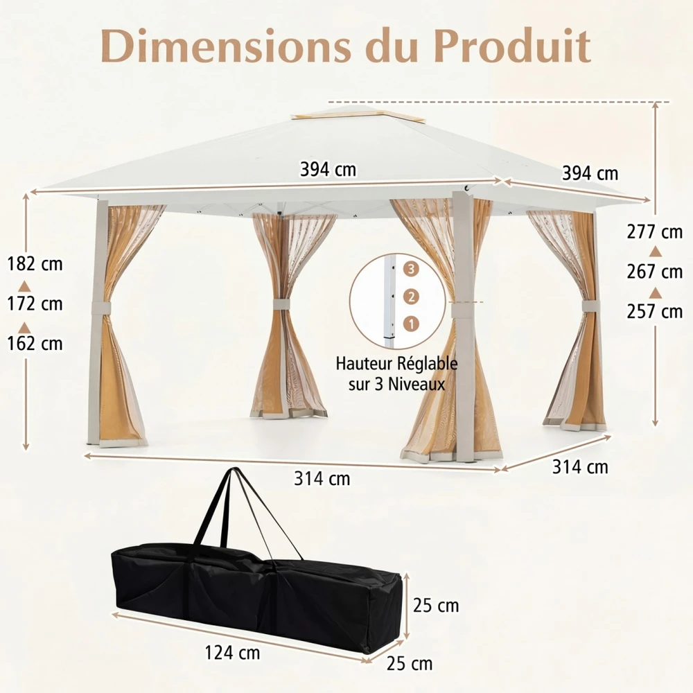 Promotions Pavėsinė 394x394x277 cm Kreminė sulankstoma