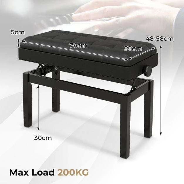 Promotions Pianino suoliukas, reguliuojamas Duetas, 76x36x48-58 cm, juodas