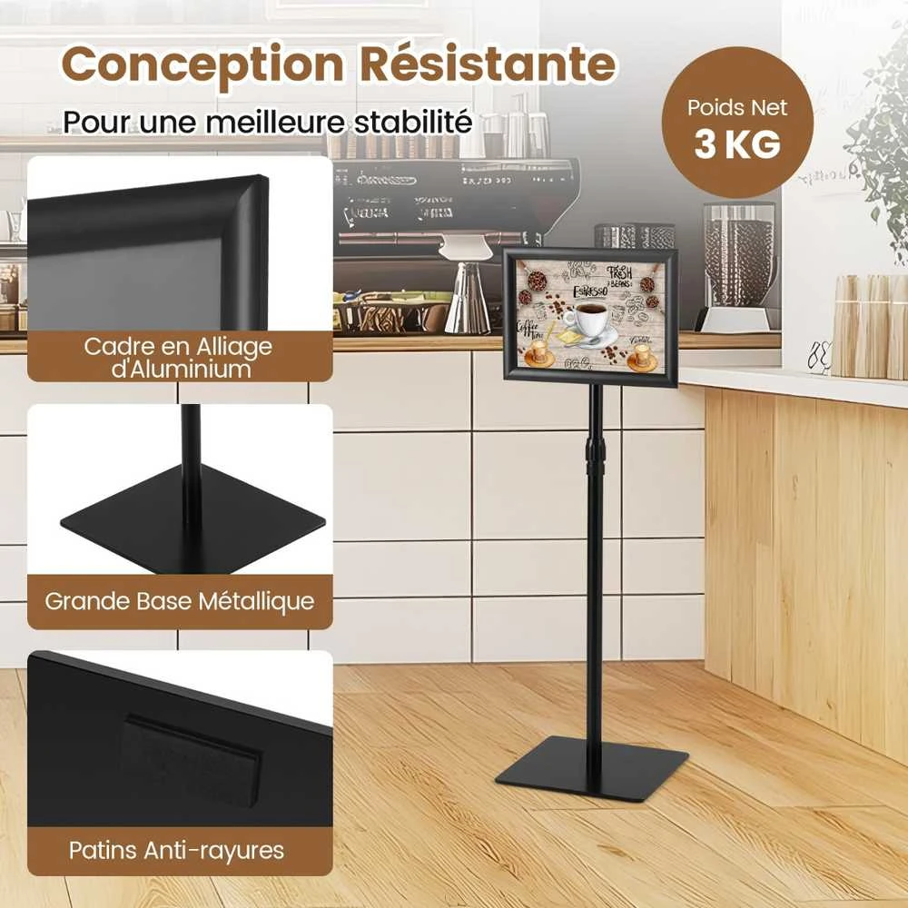 Promotions Plakatų stovas, 74x118 cm, juodas, reguliuojamas metalinis