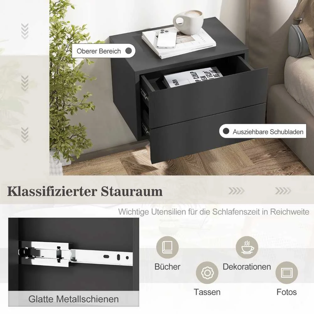 Promotions Plaukiojanti naktinė spintelė, 41.9x30.5x27.9 cm, Pilkai balta