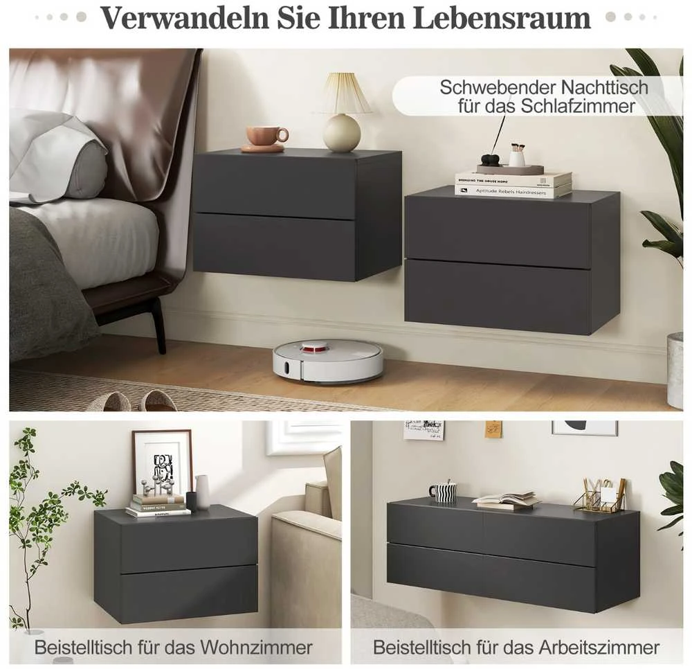 Promotions Plaukiojanti naktinė spintelė, 41.9x30.5x27.9 cm, Pilkai balta